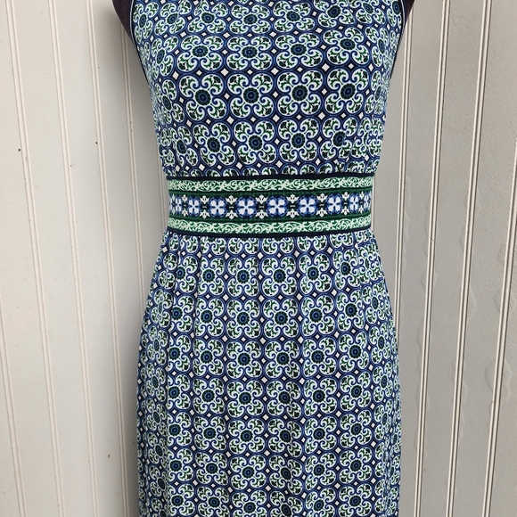 Max Studio Maxi Dress Sleeveless Blue Green Tile Print Womens Stretch Sz S - Picture 3 of 15